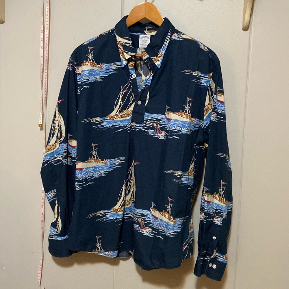 Brooks Brothers Blue Button Down Shirt with Notched Collar